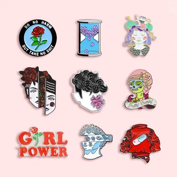 Güzel Kadın Tasarımcı Metal Emaye Broş Yaratıcı Sakura Kum Saati Çiçek Heykeli Feminizm Rozeti Pin Moda Yaka Takı Hediye