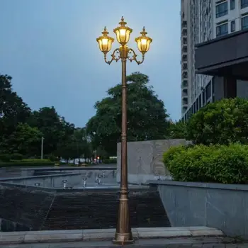 (H: 2.2 m) avrupa Peyzaj Lambası 2/3 Kafa Avlu Sokak Lambası Bahçe Açık Döküm çim lambası Villa Aydınlatma