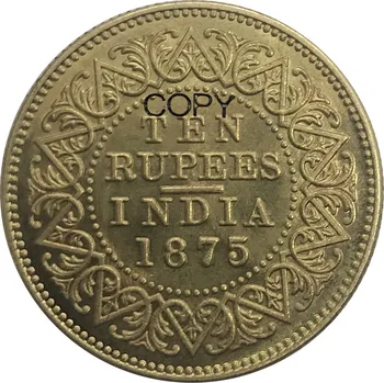 Hindistan-İngiliz On Rupi Victoria 1875 Pirinç Metal Kopya Paraları