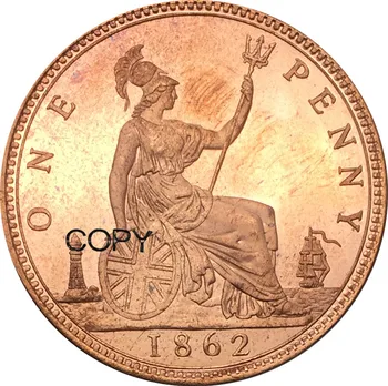 İngiliz 1862 Bir Kuruş Victoria Kırmızı Bakır Kopya Paraları