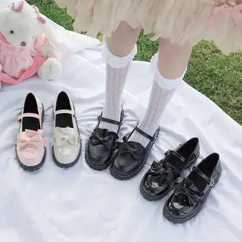 Japon Üniversite Öğrencileri Kızlar Yuvarlak Ayak Toka Sapanlar Yay Ayakkabı Lolita JK Banliyö Üniforma Lovelive PU Deri Ayakkabı 3 Renkler