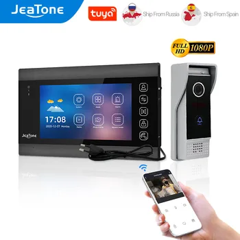 JeaTone Tuya WiFi Video İnterkom Kiti Ev Sokak için 7 İnç Kapalı Görüntülü Telefon Ekranı ile 1080P FHD Kablolu Video Kapı Zili Kamera
