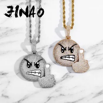 JINAO Yeni Kızgın İfade Hip Hop Moda Kolye Kolye Yüksek Kalite Buzlu Out Micropavé Kübik Zirkonya Takı Hediye İçin