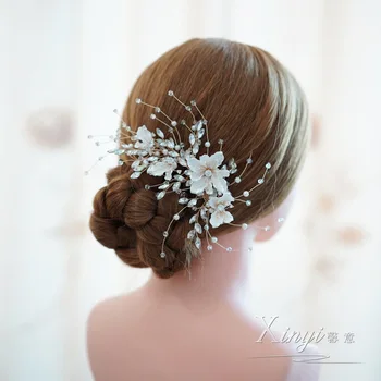 kabuk çiçek Boncuklu saç klipleri zarif kadın saç tokalarım gelin Düğün saç aksesuarları