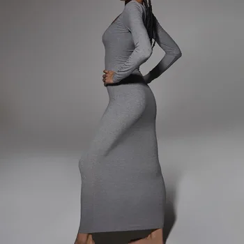 Kadın Bahar Elbise Uzun Kollu Düz Renk Kare Boyun Sıkı Elbise Bayanlar Güz Kış Sıkı Uzun Moda Elbise Cilt Dostu