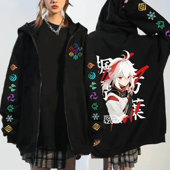 Kadın Genshin Darbe Fermuar Hoodies Unisex Karikatür Anime fermuarlı sweatshirt Kaedehara Kazuha Hu Tao Xiao Maskesi Hip Hop Streetwear