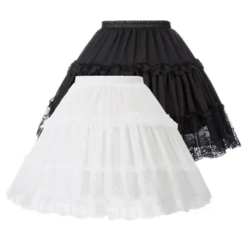 Kadın Lolita Etekler Kabarık Etek Kombinezon Akşam Parti Jüpon Vintage Elastik Bel 2-Döngü Ruffles Salıncak Siyah Gotik Etek