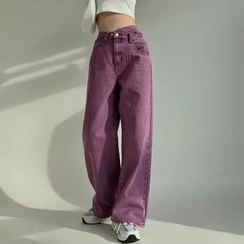 Kadın Sonbahar ve Kış Kot Yüksek Bel Kot Pantolon Baggy Bayanlar Streetwear Vintage Geniş Bacak Düz Gevşek Jean Pantolon