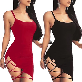 Kadın Spagetti Kayışı Elbiseler Vestidos 2023 Seksi Backless Kolsuz Yan Hollow Out Mini Sling Elbiseler Kılıf Kalça Parti Elbise