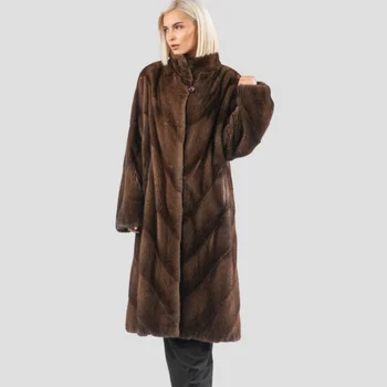 Kadın Uzun Vizon Kürk Ceket 100 % Hakiki Vizon Kürk Ceket, Sıcak ve Şık Kış Avrupa Sokak Stili
