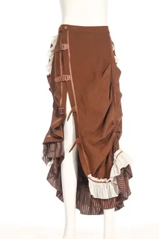 Kadınlar için RQ-BL Kahverengi Çizgili Uzun Steampunk Etek