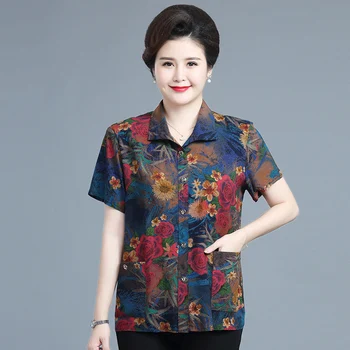 Kadınlar Zarif Gömlek Yaz Bluzlar Vintage Gevşek kadın gömleği 2022 Yeni Kısa Kollu yaz giysileri Kadınlar için Baskı İle Tops