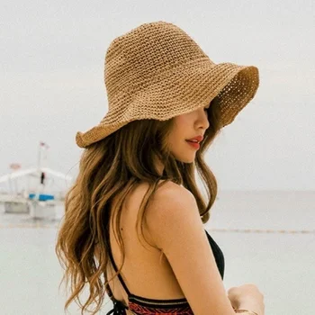 Katlanır Hasır Şapka kadın Yaz Gezisi Güneşlik Tatil Serin Şapka Sahil plaj şapkası Gelgit yazlık şapkalar