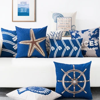 Keten yastık Örtüsü Akdeniz Mavi klasik Basit modern Desen Yastık Kılıfı Kanepe Sandalye bel yastığı kapak Ev Dekoratif
