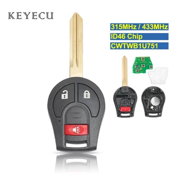 Keyecu Uzaktan Araba Anahtarı Fob 3 Düğmeler 315 MHz / 433 MHz ID46 Çip Nissan Rogue NV200 Versa Küp Juke FCC ID: CWTWB1U751
