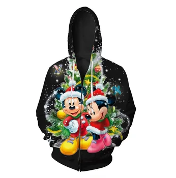 Kore versiyonu Disney Mickey Mouse Noel baskı fermuar kapüşonlu süveter kız öğrenci ceket moda ıns kadın hoodie