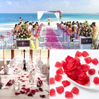 Kırmızı İpek Gül Yaprakları Düğün çiçek dekorasyonu Sevgililer Günü için Ev Dekorasyon Aksesuarları