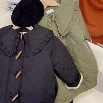 Kız Ceket Ceket Pamuk Dış Giyim Rüzgar Geçirmez 2022 Vintage Sıcak Kalınlaşmak Kadife Kış çocuk giyim