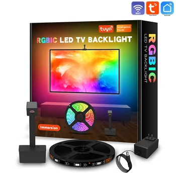 LED RGBIC WİFİ TV Arka Işıkları App Kontrolü ile Kamera Çok Renkli Müzik Senkronizasyonu TV Arka Işıkları Şerit 55-65 inç TV PC Kitleri