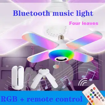 LED tavan ışıkları RGB Bluetooth müzik tavan lambası LED 50W 4 Yaprak deforme ampul lamba + uzaktan Kumanda Akıllı tavan lambası