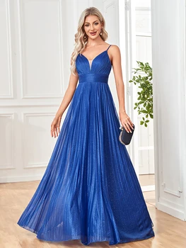 Lucyinlove Zarif A-line Akşam Elbise 2022 Kat Uzunluk Backless Örgün Derin V Yaka Kadın Caicktail Düğün Parti balo kıyafetleri