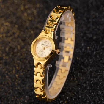 Lüks kadın Altın Bilezik kuvars saatler Kadınlar İçin Zarif Küçük İzle Bayanlar Elbise kol saati Saat Montre Femme Reloj