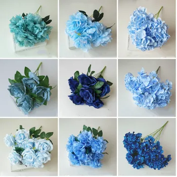 Mavi Serisi Gül yapay çiçekler Yüksek Kaliteli Şube Sahte Çiçekler Düğün Ev Dekorasyon Aksesuarları Sevgililer Günü Hediyesi