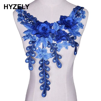 Mavi Çiçek Yaka Yaka Süslemeleri dikiş Aksesuar Nakış Elbise Motif Bluz dantel Kumaş Aplike Dikiş Malzemeleri