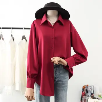 Moda Saf Renk kadın Gömlek Uzun Kollu Sonbahar Yeni Kore Versiyonu Gevşek Şifon Bayan Gömlek Üst