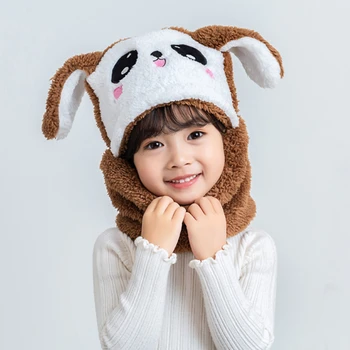 Moda Yeni Çocuklar Kış Bulanık Peluş Yün Şapka Karikatür Panda Tavşan Rüzgar Geçirmez Tam Kapak Kış Kulaklığı Hood Cap Boyun ısıtıcı eşarp