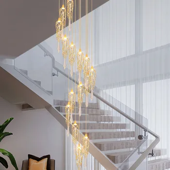 Modern Dalları Kristal LED Avize Merdiven Lüks Kristal Uzun Sanat Asılı Lambalar Spiral Kapalı Büyük Aydınlatma Armatürleri