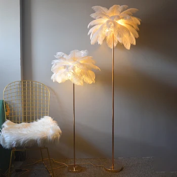Modern devekuşu tüyü gölge Led zemin lambası çalışma odası başucu lambası oturma odası ev dekor iç mekan aydınlatması ayakta ışık