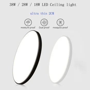 Modern LED tavan ışık Ultra-ince 2 CM 38 W 28 W 18 W yuvarlak tavan lambası nem geçirmez avize yatak odası mutfak banyo için