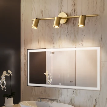 Modern lüks LED ayna ışık yatak odası soyunma odası bakır duvar ışıkları banyo kapalı nem geçirmez dönebilen duvar lambası GU10