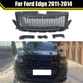Modifiye Raptor Tarzı Örgü led ışık ızgara Ford Kenar 2011-2014 Araba Ön Tampon Izgaraları Üst Yarış İzgaralar ızgara