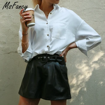 Msfancy Beyaz Boy Gömlek Kadın Uzun Kollu Bluz bayanlar Cep Artı Boyutu Blusas Mujer KT8868