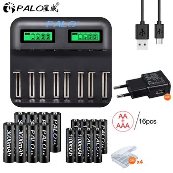 PALO lcd ekran USB akıllı pil şarj cihazı için 1.2 V AA AAA SC C D Boyutu şarj edilebilir pil + 1.2 V AA AAA şarj edilebilir piller