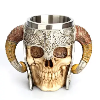 Paslanmaz Çelik Kafatası Kupa Viking İçme Bardağı İskelet Reçine Bira Stein Tankard Kahve Kupa çay bardağı Cadılar Bayramı Hediye Bar Drinkware