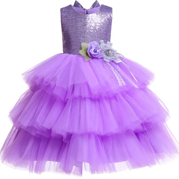 Payetli Katmanlı TuTu Kız Elbise Çiçek Zarif backless çocuklar kızlar için elbise Prenses elbise Noel Vestido doğum günü partisi