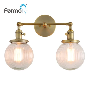 Permo Vintage Küre cam gölge 2 ışıkları duvar aplikleri Çift kafa duvar ışıkları anahtarı ile Retro tarzı rustik duvar lambaları
