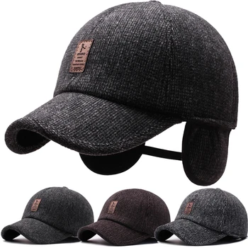 Retro Yün Kış Şapka Erkekler için kulak koruyucu Kap Spor Golf Beyzbol Kapaklar Snapback Kadın Casquette Baba Şapka Kapaklar Gorras Kış Kulaklığı Şapka