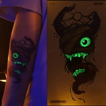 sahte dövme karanlık aydınlık parti cadılar bayramı şeytan vücut sanatı boyama kol kol geçici dövmeler sticker su geçirmez