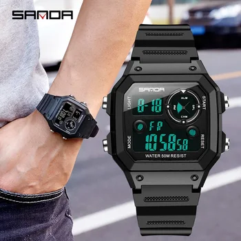 SANDA erkek spor saat 50 M Su Geçirmez Askeri Açık Balıkçılık Ekran Saat Adam Saatler Dijital Reloj Hombre Lüks Moda