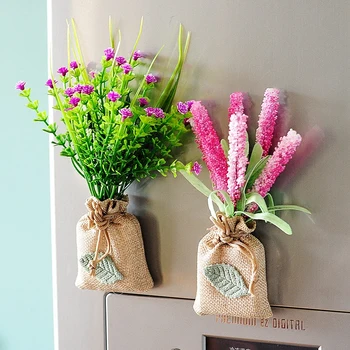 Satın 3 Olsun 1 Keten Çanta yapay çiçek Manyetik Çıkartmalar DIY Simülasyon Çiçek Buzdolabı Mıknatısı Mutfak Ev Dekorasyon Hediye