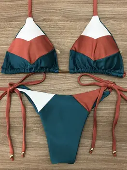 Seksi Halter Mayo Kadın Tanga Mikro Bikini Push Up 2019 Brezilyalı Bikini Tropikal Bitki Baskı Mayo Dize Mini Mayo