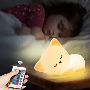 Sevimli Kitty Çocuk Gece Lambası Kedi LED Pat Uyku Lambası Doğum Günü Hediyeleri Odası Dekor Yatak Odası Süslemeleri İçin Bebek Kız Erkek Çocuk
