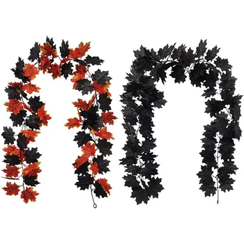 Siyah Akçaağaç Yaprağı Çelenk Yapay Asılı Güz Vines Sonbahar FoliageThanksgiving Bırakın Dekor Ev Düğün Cadılar Bayramı Partisi için