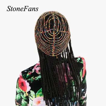 Stonefans Moda Renkli Rhinestone Şapka Kafa Bandı Zinciri Kadınlar için El Yapımı Çok Katmanlı Boho Kafa Zinciri Kafa Bandı Alın Zinciri