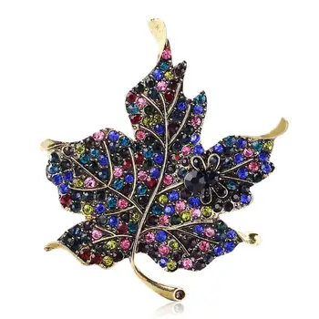 Sıcak satış!！！Yeni Varış Renkli Rhinestone Akçaağaç Yaprağı Sevimli Arı Broş Pin Hediye Bayanlar için Elbise Eşarp