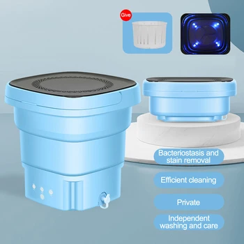 Taşınabilir Katlanır Mini Çamaşır giysi makinesi Kurutma Makinesi İle Kova Ultrasonik İç Çamaşırı Yıkama Çorap Otomatik Dezenfekte Ev Aletleri
